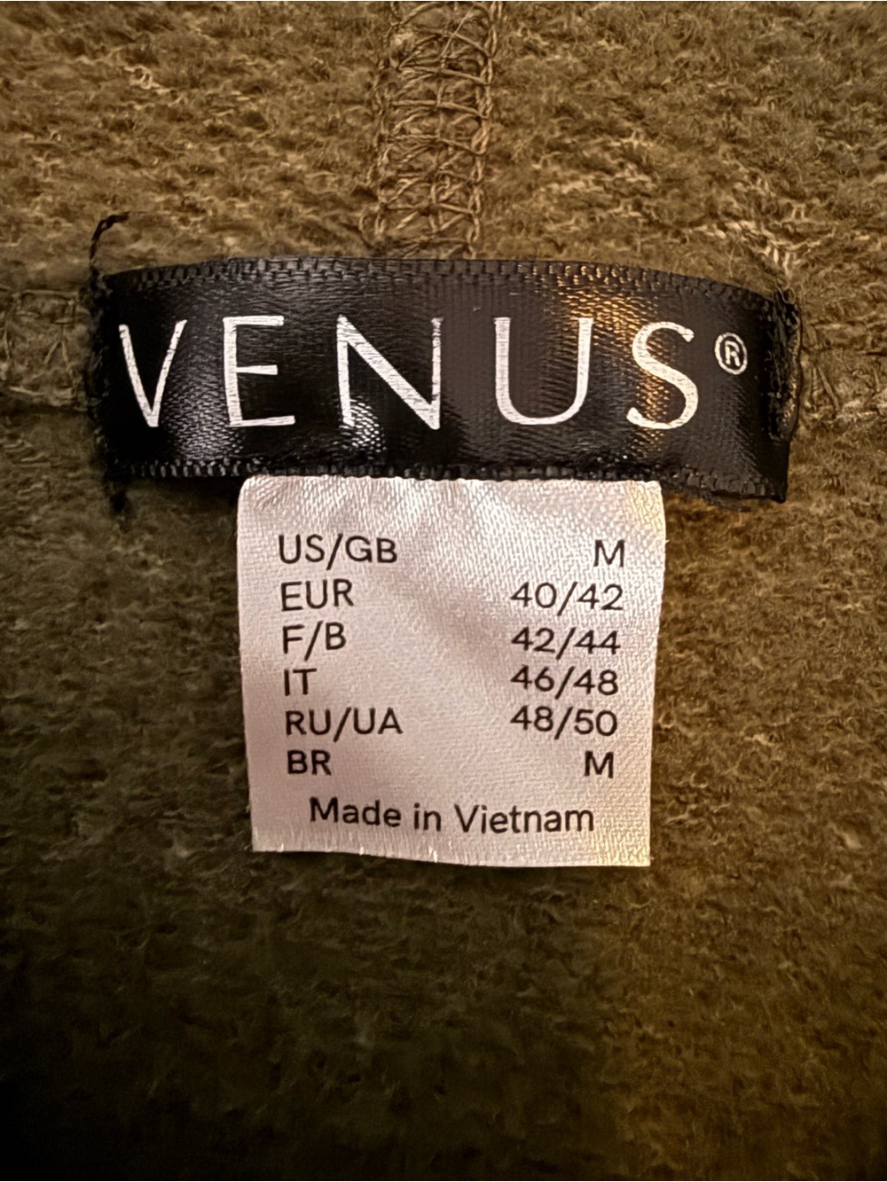 VENUS Olive Green Burnout Zip Up Hoodie Jacket Womens Medium Curved Hem - Picture 7 of 8